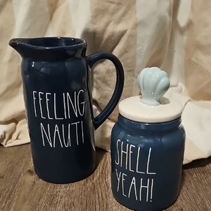 Nautical/beach Themed Rae Dunn Pitcher and Jar Set